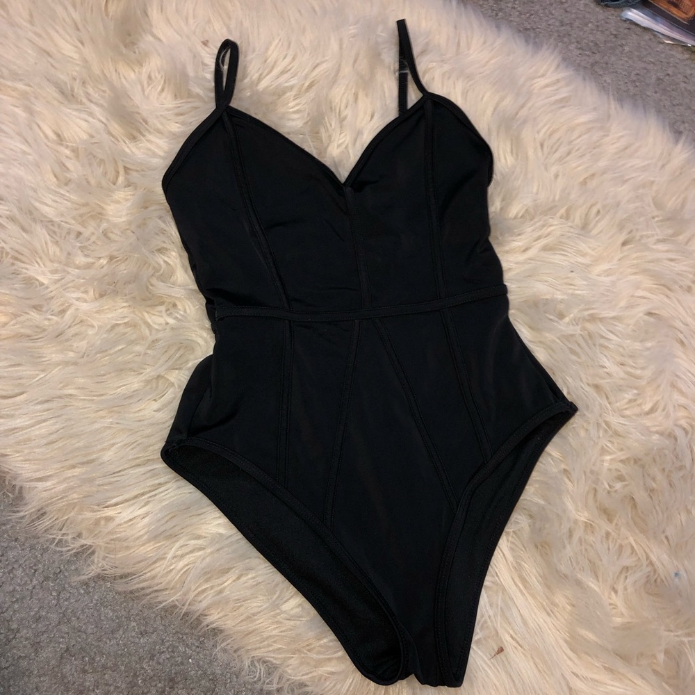 Black linen swimsuit